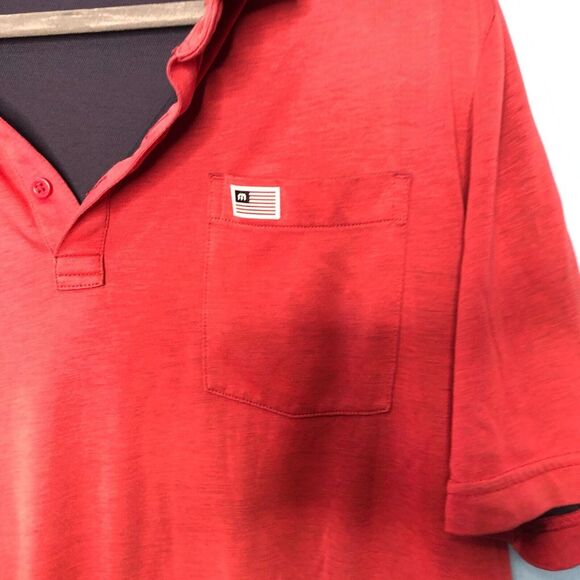 Travis Mathew Shirt Mens Large Red Polo Casual Golf Stretch Embroidered Flag - Picture 2 of 11